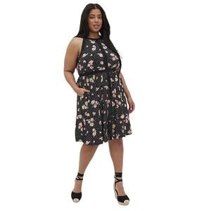 Torrid‎ Studio Knit Floral Black Halter Skater Dress 3X NWT